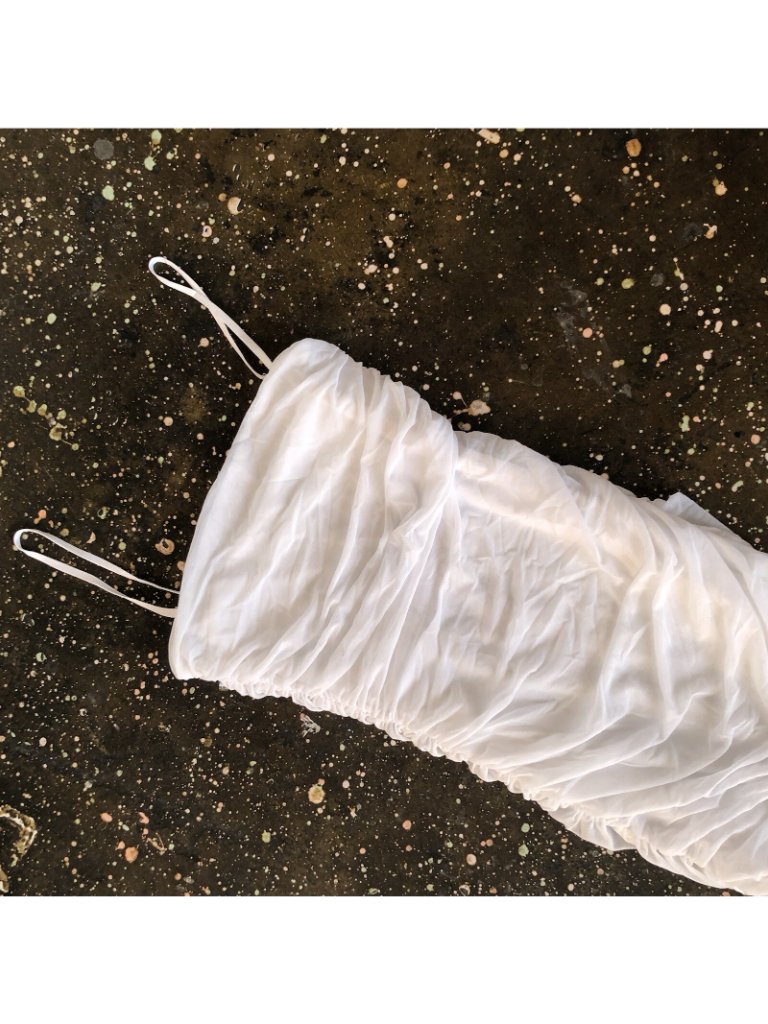 Sndys Simone Dress White Ruched Mesh — image 4 of 7